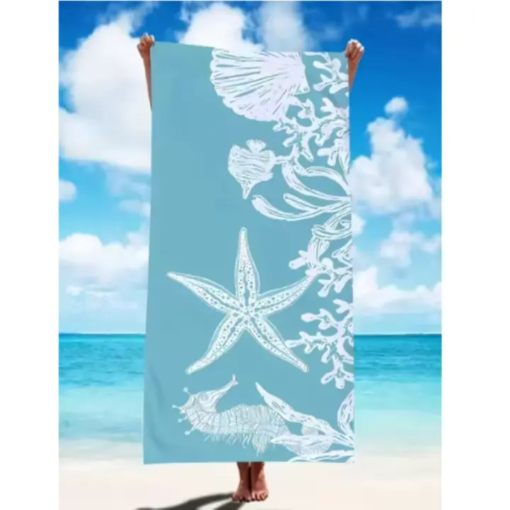 Toalla De Playa Estrella Azul 70x140cm Desechable Microfibra Secado Rápido Diseño Ondas De Agua Para Verano LatticeColor - 1