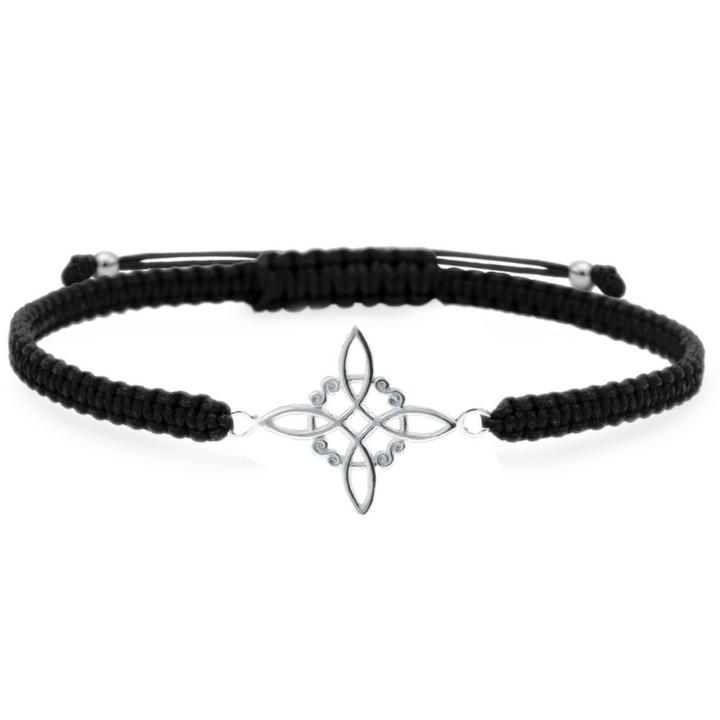 ENTREPLATA Pulsera Hilo Macrame Negro con Colgante de Plata de Ley 925 Nudo de Brujas Amuleto de Suerte Amor y Amistad