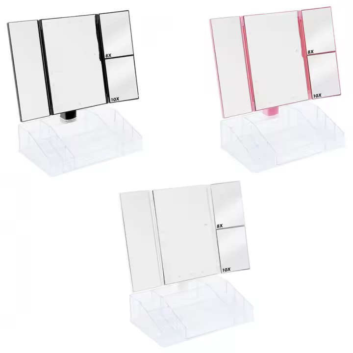 Mediawavestore Espejo Giratorio con Luces LED y Organizador de Compartimentos para Maquillaje - 1