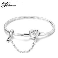 Pulsera De Corazón Rosado En Plata De Ley 925 Con Cadena De Seguridad Estrellada Y Luna Cadena De Serpiente Adecuada Para DIY Joyería Con Encantos Y Cuentas Para Mujer - details 4