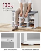 Banco zapatero con asiento acolchado, 9 compartimientos y estantes ajustables, ideal para entrada y sala de estar, disponible en blanco o marrón rústico - details 4