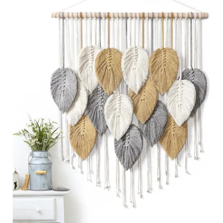 Macramé para Colgar EN LA parece, Hojas, decoración de comparación Bohemia, decoración de Arte de parece Tejida hecha a mano Bohemia - 1