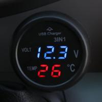 Voltímetro Digital Para Coche Universal 12V 24V Con Cargador USB Medidor De Tensión Y Temperatura Pantalla LED Instalación Frontal Material ABS Y Componentes Electrónicos - details 3