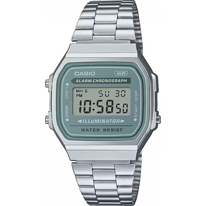 Casio A168WA-3A Reloj Digital Retro Unisex – Pantalla LED, Correa de Acero Inoxidable, Resistencia al Agua, Funciones de Cronómetro y Alarma - 1