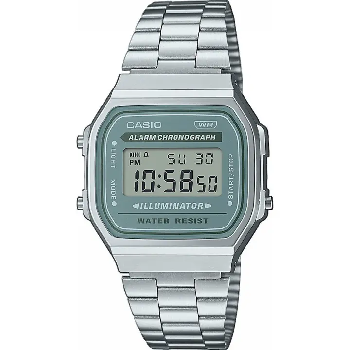 Casio A168WA-3A Reloj Digital Retro Unisex – Pantalla LED, Correa de Acero Inoxidable, Resistencia al Agua, Funciones de Cronómetro y Alarma - 1