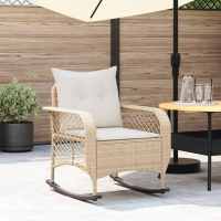 vidaXL Silla mecedora de jardín con cojines ratán sintético beige en color beige y crema/Gris/Gris y azul y más | cómodas modernas ergonómicas para comedor cocina salón hogar - details 0
