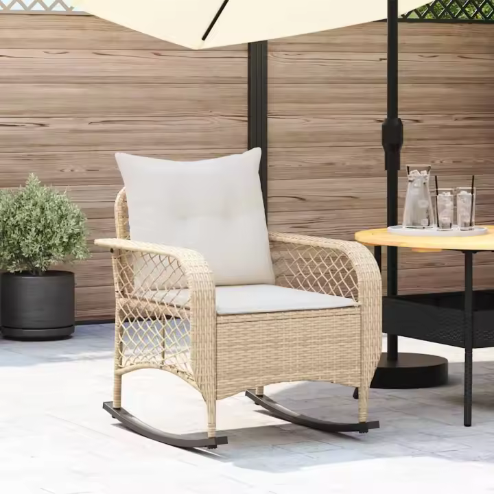 vidaXL Silla mecedora de jardín con cojines ratán sintético beige en color beige y crema/Gris/Gris y azul y más | cómodas modernas ergonómicas para comedor cocina salón hogar - 1
