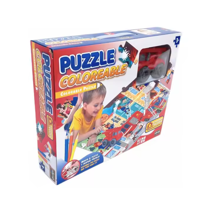 Puzzle Coloreable Bomberos con Vehículo Fricción Dibujo y pintura COLEPROFE - 1