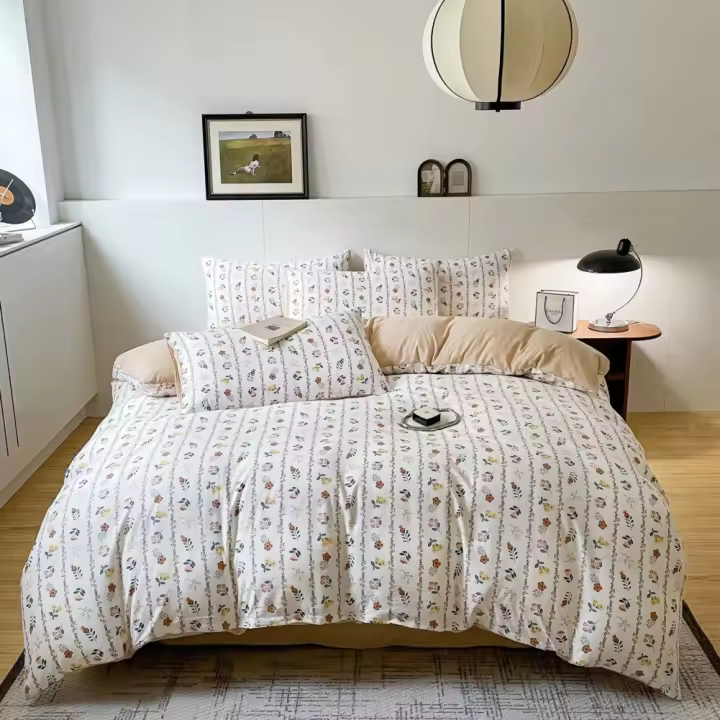 Juego de Funda Nórdica 4 Piezas-Ropa de Cama Algodón Lavado con Jacquard Elegante-Tacto Extra Suave, Varios Tamaño Disponible - 1