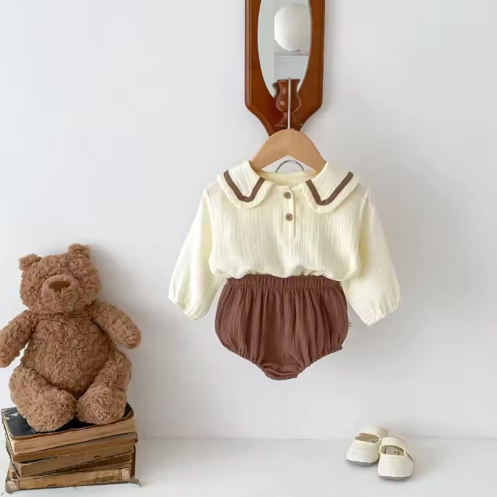 Conjunto De Ropa Para Bebés Niñas Y Niños Navidad Azul Marino Manga Larga Cuello Redondo Tees Pantalones Básicos Algodón Puro 2 Piezas Otoño - 1