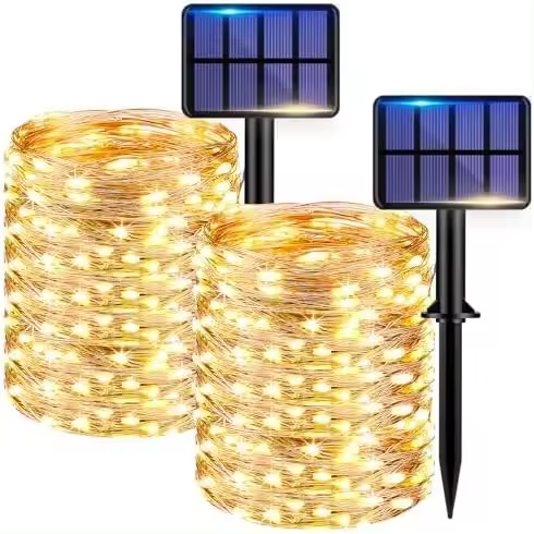Guirnaldas de Luces Solares [Paquete de 2], Total 44M 440 Luces LED Brillantes para Exteriores, 8 Modos Cadena de Luces LED Impermeables para Exteriores para jardín, árbol, Patio, Boda, Navidad, Blanco cálido - 1