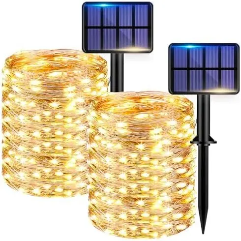 Guirnaldas de Luces Solares [Paquete de 2], Total 44M 440 Luces LED Brillantes para Exteriores, 8 Modos Cadena de Luces LED Impermeables para Exteriores para jardín, árbol, Patio, Boda, Navidad, Blanco cálido - 1