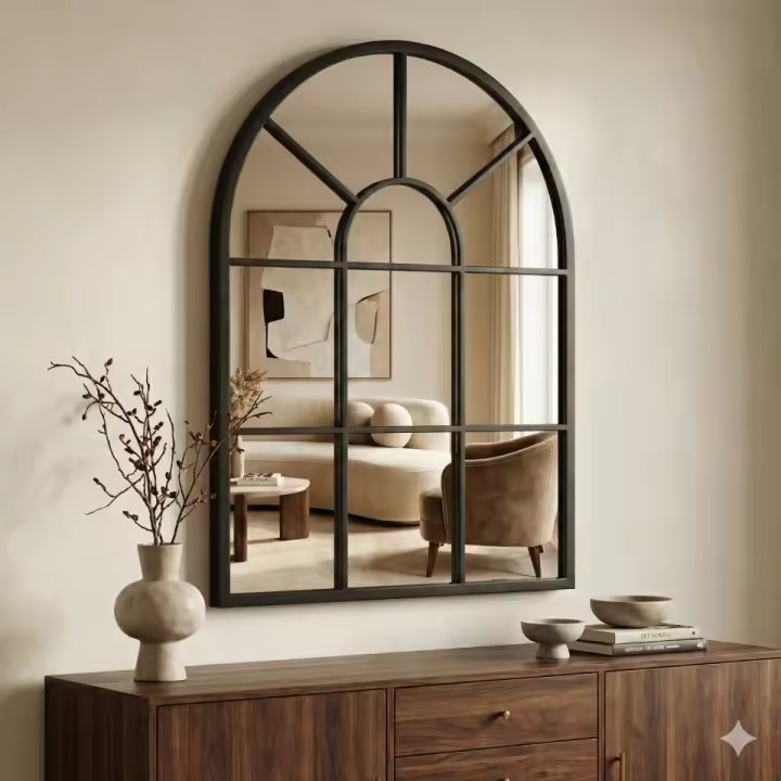 Espejo de Pared Decorativo - Diseño de Ventana de Arco con Marco Dorado - Estilo Moderno y Elegante para Salón, Dormitorio o Entrada - 1
