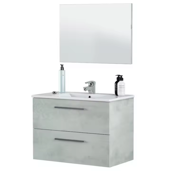 Miroytengo Mueble de baño lavabo Aruba 80 cm en color cemento con espejo 57x80x45 cm - 1