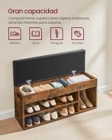 Banco zapatero con asiento acolchado, resistente, 3 estantes, tapa abatible, marrón o blanco, perfecto para pasillo o habitación - details 7
