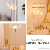 Lámpara De Mesa Retro Dorada Con Mariposa De Acrílico Luz De Noche LED Para Decoración De Habitación Y Sala De Estar Luz De Lectura Ajustable Con Botón De Presión - details 6