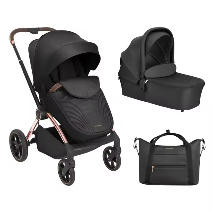 Cochecito Kikka Boo Kara Premium Dos Piezas - Desde el Nacimiento Hasta 22 Kg - Marco de Aluminio - Plegado Rápido - Asiento Orientado Hacia Atrás - Asa de Empuje de Cuero - 1