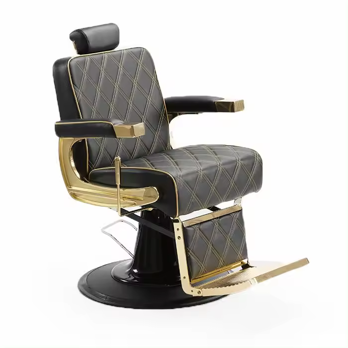 Sillón Barbero hidráulico reclinable y giratorio con reposabrazos Modelo LBH Gon Gold - 1