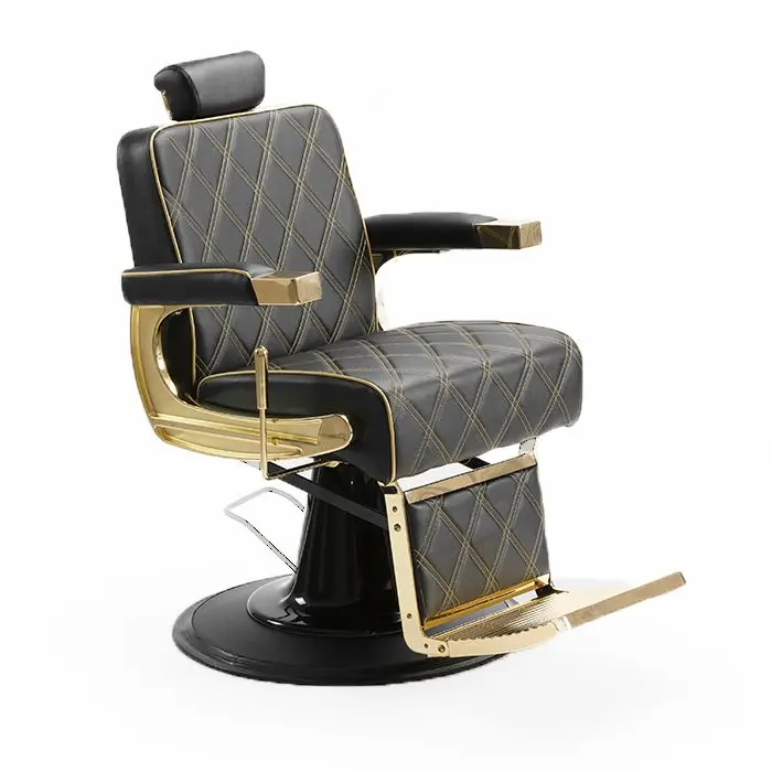 Sillón Barbero hidráulico reclinable y giratorio con reposabrazos Modelo LBH Gon Gold - 1