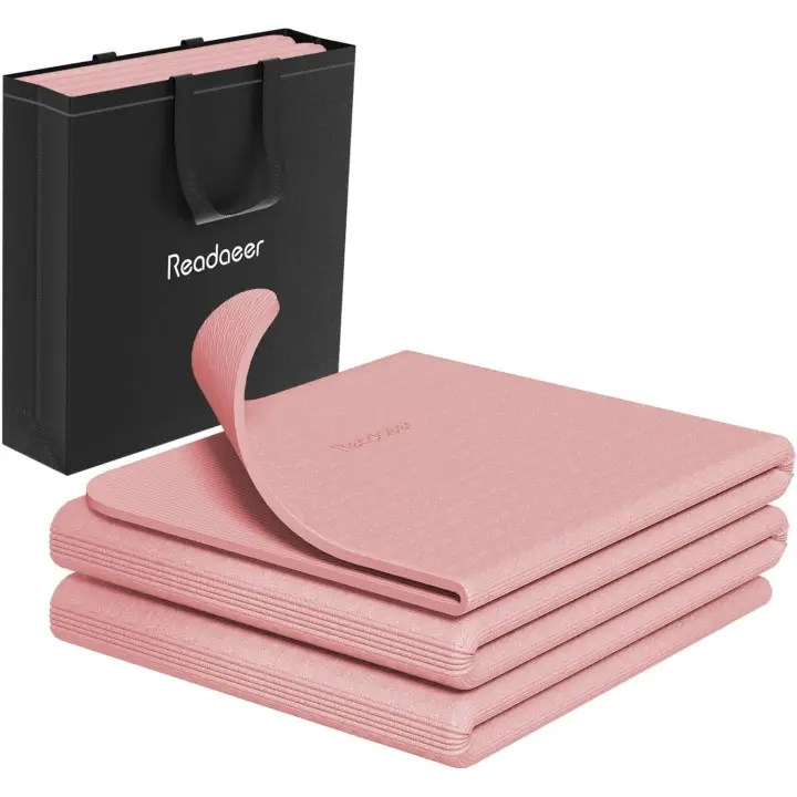 Esterilla de yoga plegable para viajes, esterilla de yoga plegable, 6 mm de grosor, con bolsa de transporte, esterilla de pilates de ejercicio TPE antideslizante para 183 cm de largo x 61 cm de ancho - 1