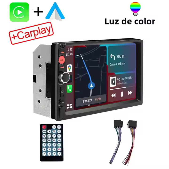 Reproductor Multimedia Para Coche Universal 2 Din Pantalla Táctil De 7 Pulgadas Con Carplay Android Auto Cámara Trasera Soporte Para Control Del Volante - 1