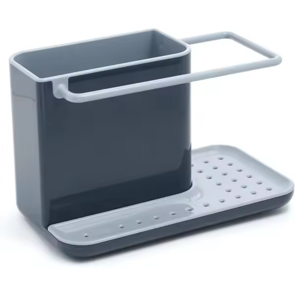 Almacenamiento/organizador de fregadero con drenaje integrado, Soporte para esponja, cepillo, detergente y paño de cocina, extraíble, tamaño regular, gris-WELLNGS - 1