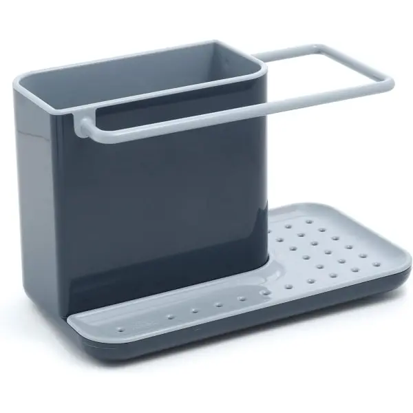 Almacenamiento/organizador de fregadero con drenaje integrado, Soporte para esponja, cepillo, detergente y paño de cocina, extraíble, tamaño regular, gris-WELLNGS - 1