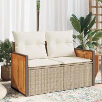 vidaXL Sofá de jardín con cojines de 2 plazas ratán sintético beige en color beige y gris claro/Negro y blanco/Negro y más | acolchados duraderos para sofás de jardín terraza exterior - details 3