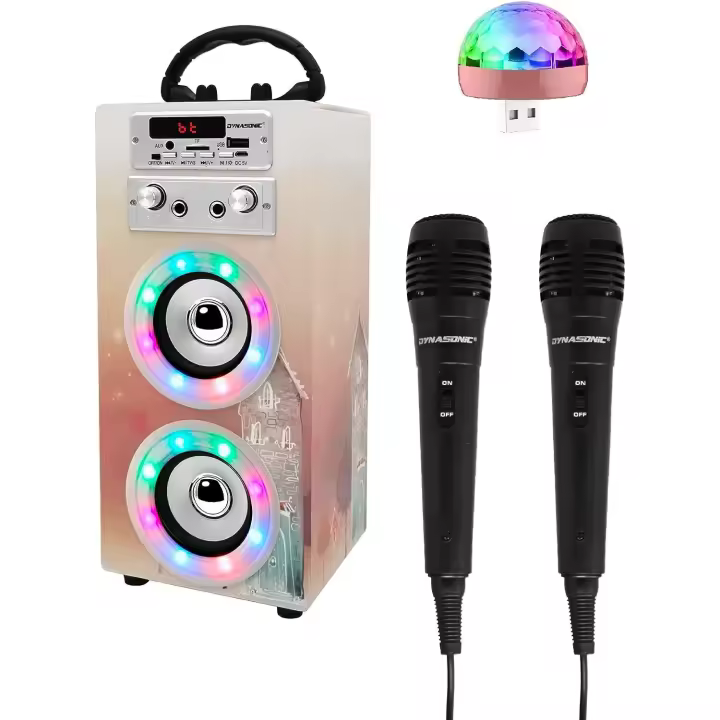 DYNASONIC Altavoz Bluetooth 025-19 CON LUZ Multicolor Originales, Lector USB, Micro SD, Radio FM, inalámbrico con batería Recargable - 1