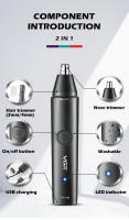 VGR Profesional Aparato De Peluquería Para Nariz Y Orejas Eléctrico Recargable Portátil Impermeable 2 En 1 Clipper V-613 - details 3