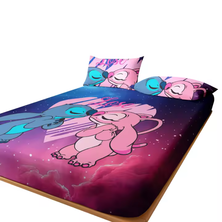 Sábana Ajustable Con Patrón De Stitch De Dibujo Animado Impreso En Acabado Mate Sin Funda De Almohada Para Dormitorio - 1