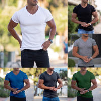 Camiseta De Hombre Con Cuello En V Y Manga Corta Para Fitness Y Gimnasio Verano Estilo Casual Color Sólido Moda Slim Fit - details 0
