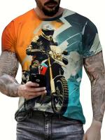 Camiseta De Motociclista 2024 Para Hombres Estilo Vintage Con Impresión 3D Corta Cuello Redondo Oversize Moda De Calle Tejido Poliéster - details 14