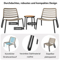 Set de Bistro de 3 piezas. Juego de muebles de Balcón de Maple galvanizado, Cuerda trenzada a mano, de Madera Mesa, Silla de 160 kg de Carga, ajustado para Terraza, Jardín y balcón, beige - details 2
