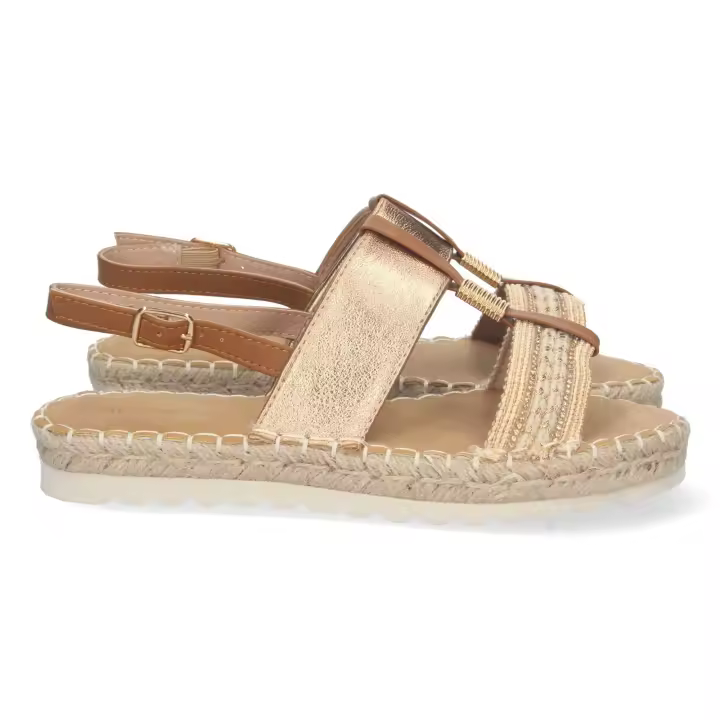 Sandalias planas forradas en yute hebilla mujer color champán - 1