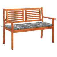 vidaXL Banco de jardín 2 plazas madera maciza eucalipto y cojín 120 cm en color Negro/Antracita/Estampados cuadros grises y más | acolchados duraderos para sofás de jardín terraza exterior - details 2