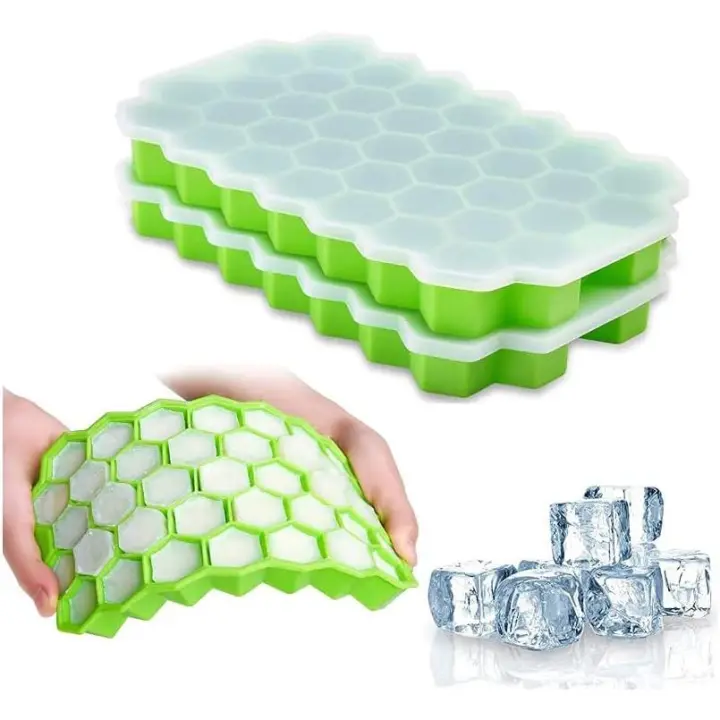 Bandeja de cubitos de hielo con tapa, moldes de hielo de silicona suave, Cubo de hielo en forma de diamante para bebidas y postres, fácil de quitar (verde, 1 paquete) - 1