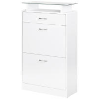 HOMCOM Mueble Zapatero Armario Zapatero con 3 Cajones Estante de Vidrio y Asa de Aluminio para Pasillo Entrada Carga 50 kg 60x24x105,5 cm Blanco - details 0