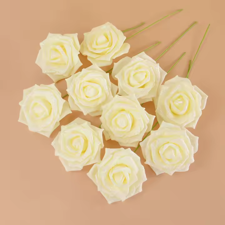 10/20Pcs Flores Artificiales De Espuma Con Tallo Glitter Rosas Falsas Para Decoración De Casamiento Centros De Mesa Y Hogar - 1