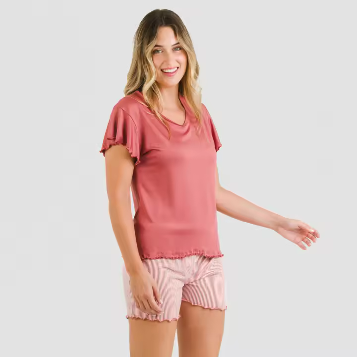 Tramas+ Pijama Corto Soft Mujer - Camiseta Manga Corta y Pantalón Cintura Elástica - 1