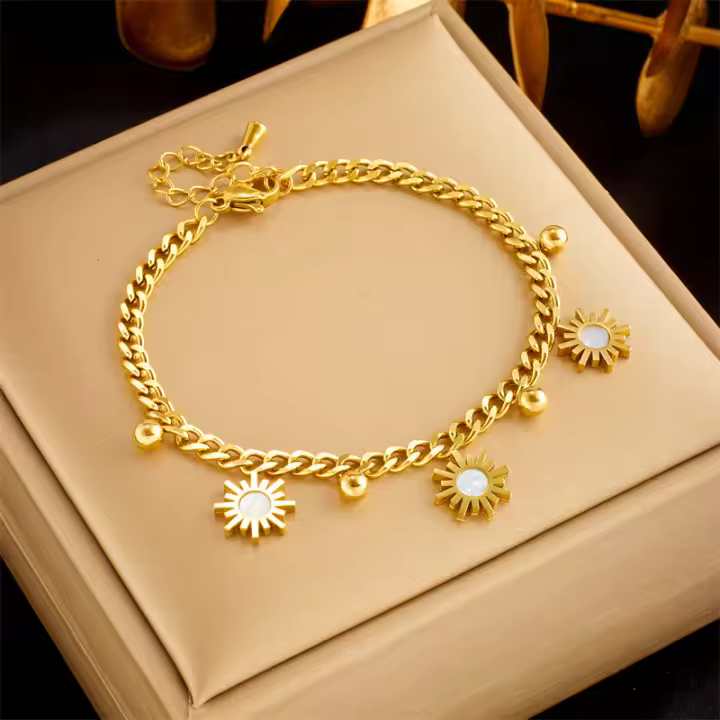 Pulsera De Moda Para Mujer Con Encanto De Sol Y Cuentas De Acero Inoxidable 316L Dorado De DIEYURO Joyería Antiguo Accesorios - 1