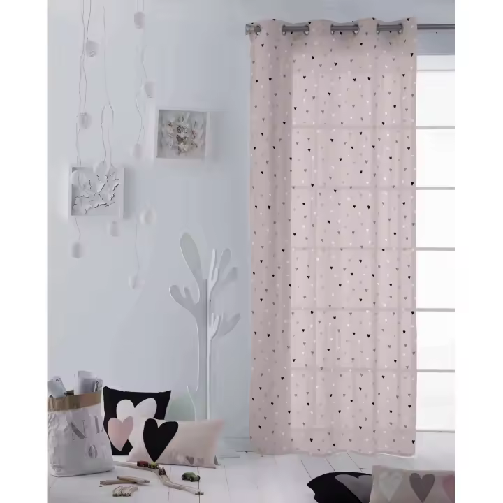 CORTINA CON OJALES INFANTIL 100% ALGODÓN CORAZONES COOL KIDS FABRICADO EN ESPAÑA - 1