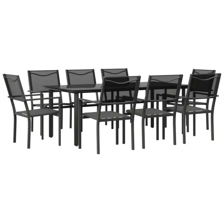 vidaXL Juego de comedor para jardín 9 piezas acero y textilene negro - 1