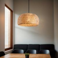 Lámpara Colgante De Estilo Boho Chic Hecha a Mano Con Sombrilla De Tela Y Techo De Rattan Luz De Techo De Montaje En Plano Farmhouse Sin Fuente Incluida - details 7
