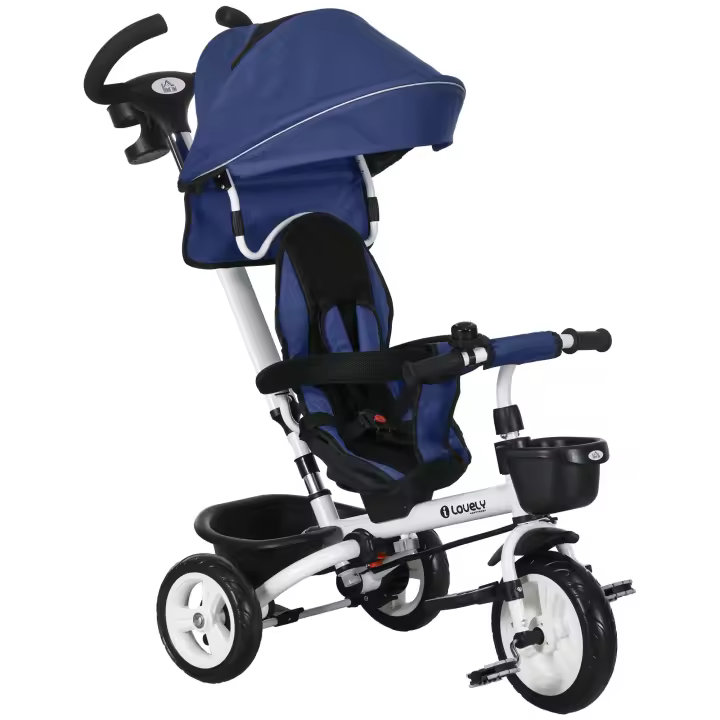 HOMCOM Triciclo para Bebés Plegable Triciclo Evolutivo 2 en 1 para Niños de 12-60 Meses con Toldo Plegable Mango de Empuje Telescópico Reposapiés Cinturón de Seguridad y Cestas - 1