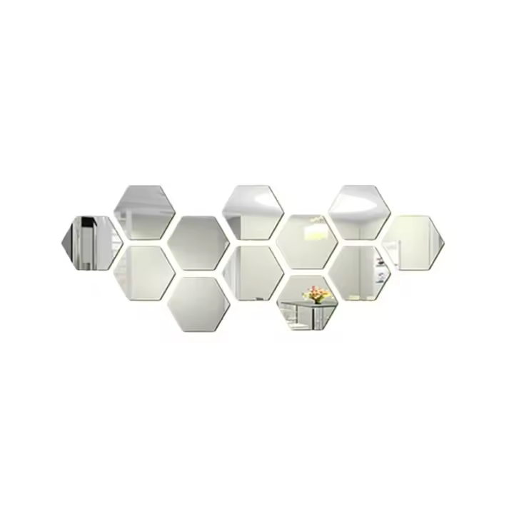Pegatinas De Espejo Acrílico Hexagonal 12pcs Decoración De Pared Cristal Estereoscópico Para El Hogar Adhesivos De Espejo - 1