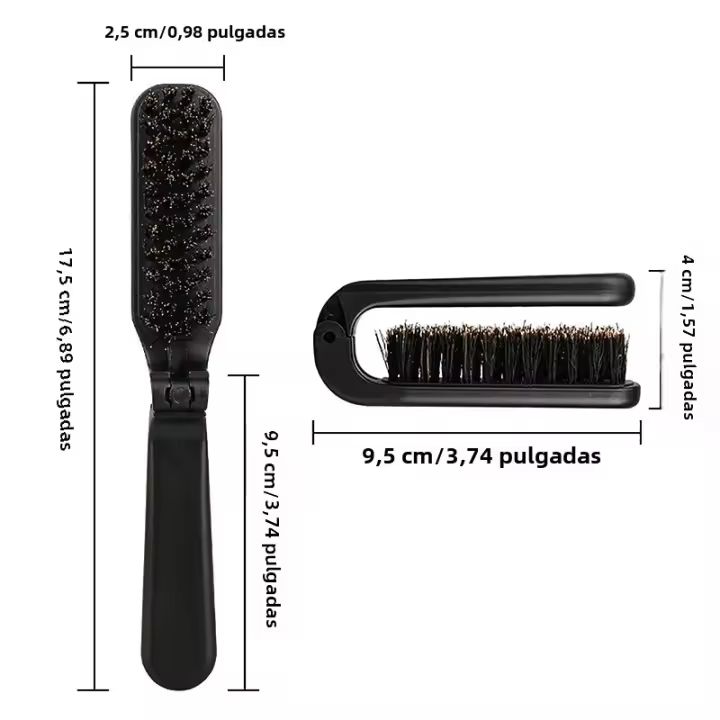 Cepillo De Pelo De Cerda De Jabalí Negro Plegable Portátil Masajeador Suave Para Viajes Herramienta De Peinado Para Hombres Y Mujeres Regalo Salon - 1