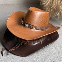 Sombrero De Vaquero Vintage De Cuero Sintético Para Mujeres Y Hombres Sombrero De Paja Panama Para Mujeres Sombrero De Jazz Cowgirl Hombre - details 1