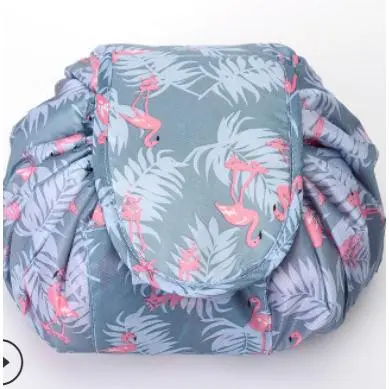 Bolsas de maquillaje con cordón ajustable, bolsa de cosméticos portátil de viaje impermeable de gran capacidad para mujeres y niñas (flamenco) - 1