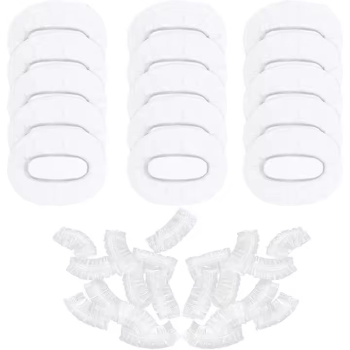 100 piezas de protectores de oídos desechables de plástico transparente, impermeables, protectores de oídos elásticos para ducha, tratamiento de peluquería, tapa para los oídos - 1